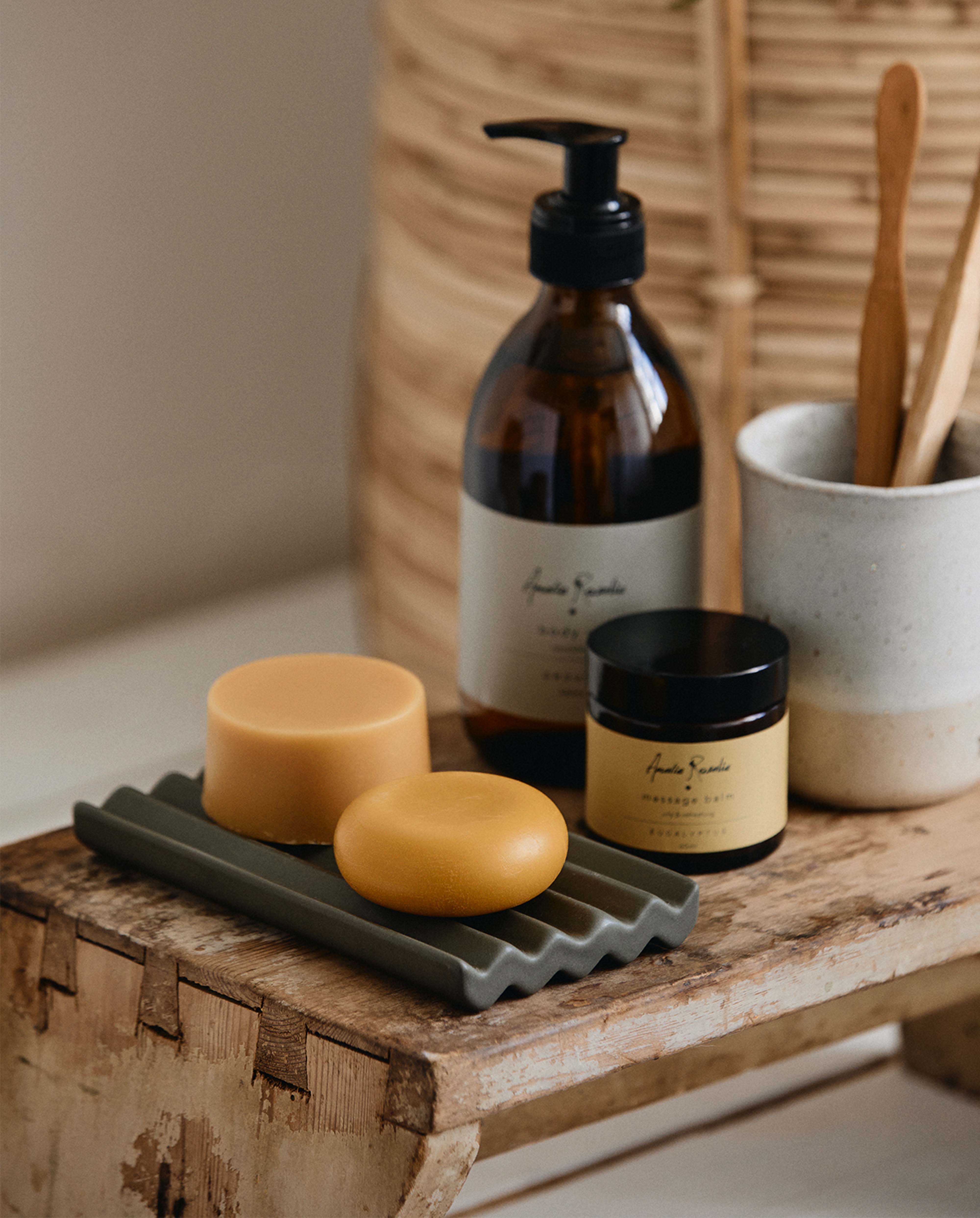 Keramik sæbeskål, L | GREEN 8 x 15 cm