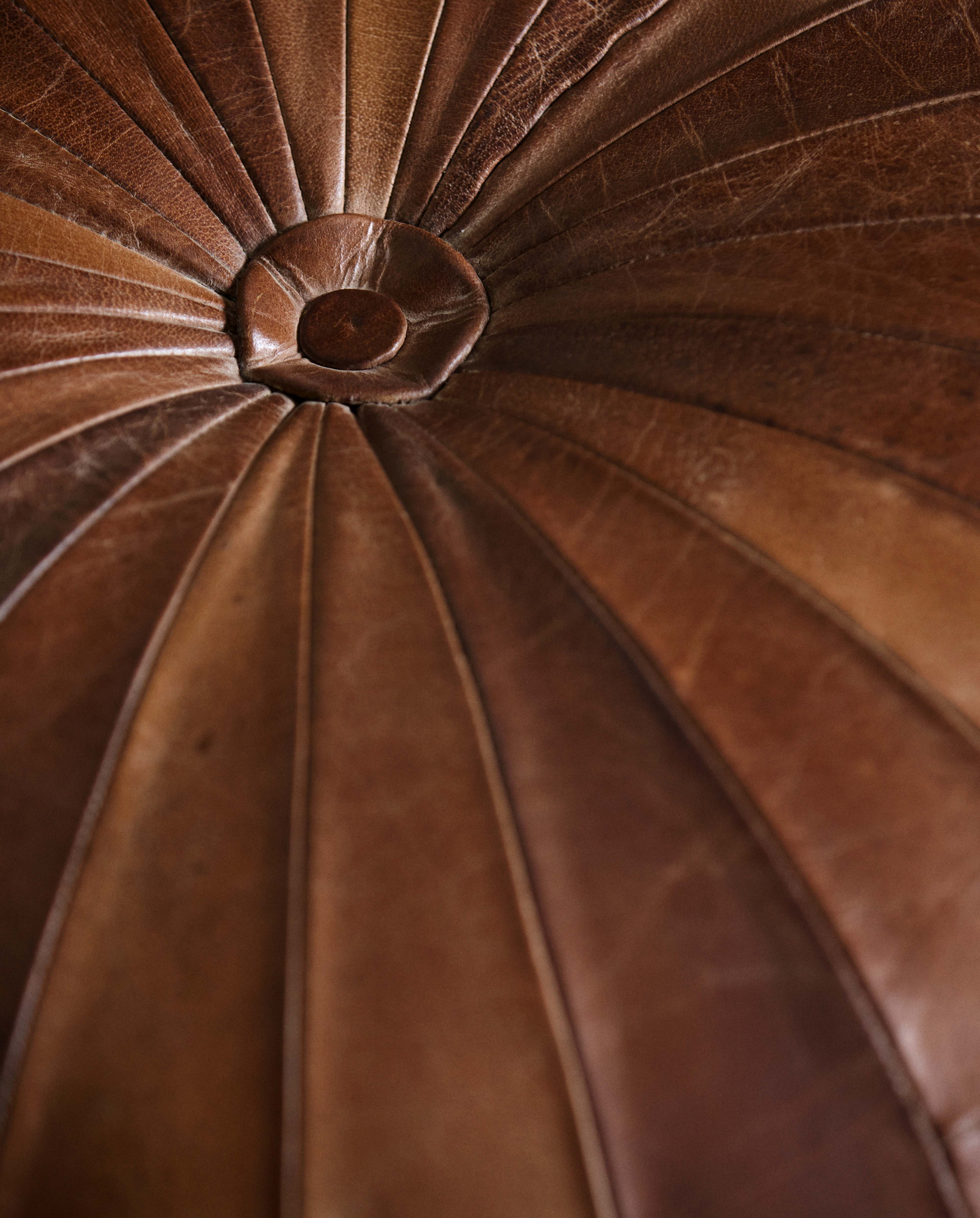 RUGBY rund læderpuf - ø71 cm - brun