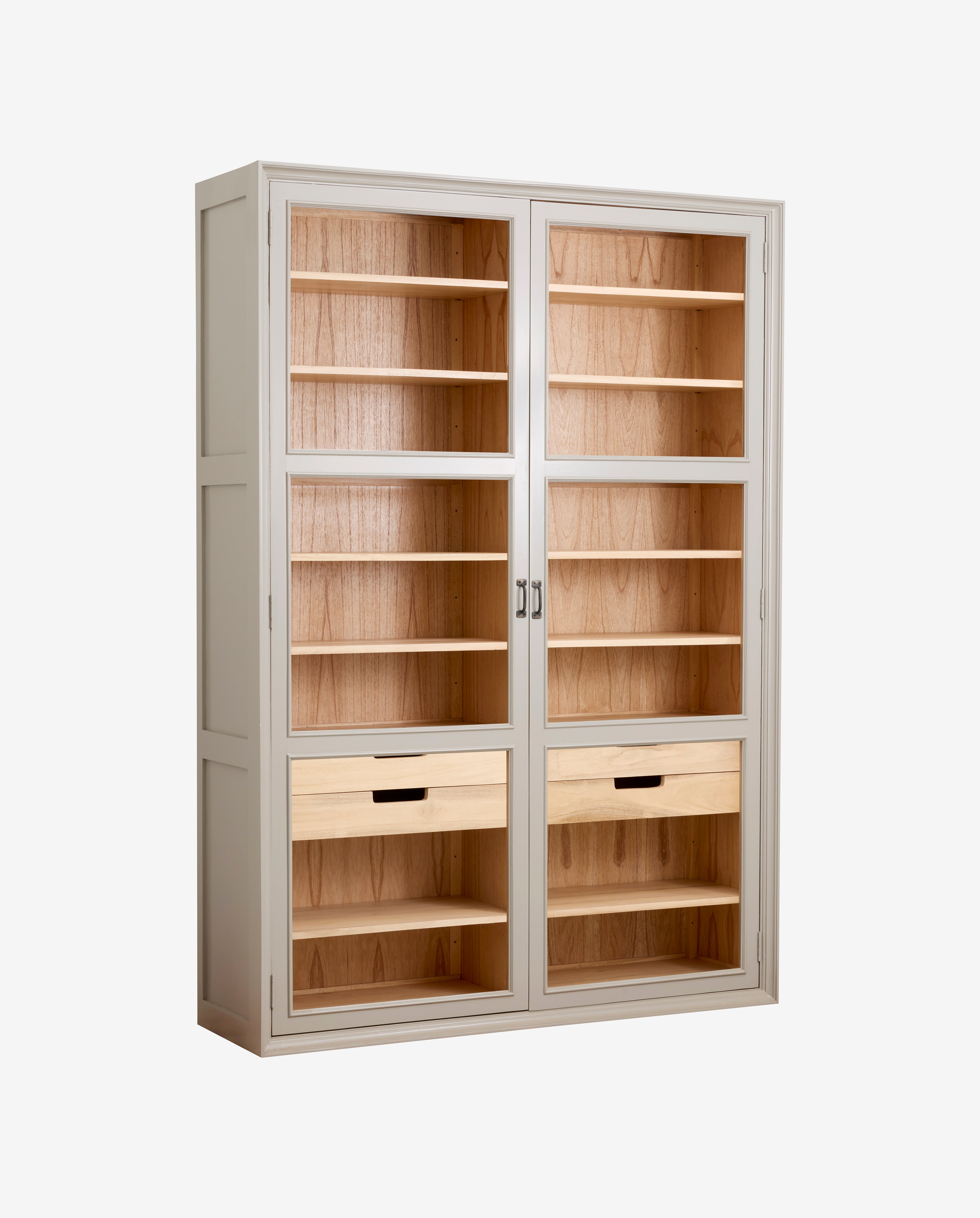 VIVA vitrineskab i træ med 2 låger - grå/natur