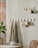 EDGY knagerække i træ med 8 messing knager - 90 cm - hvid