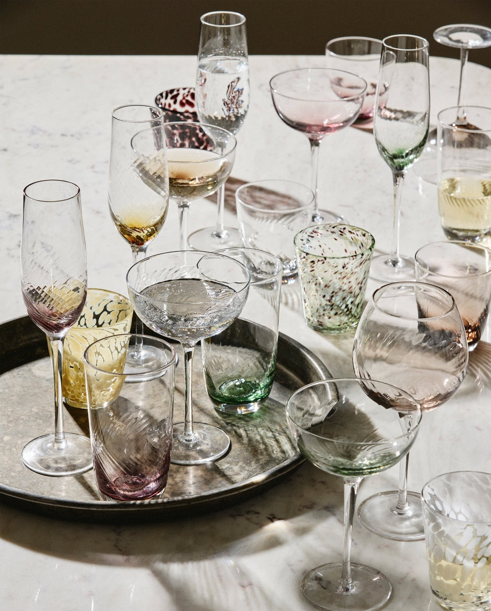 TEPIN drikkeglas med mønster - h10 cm - klar glas/hvid