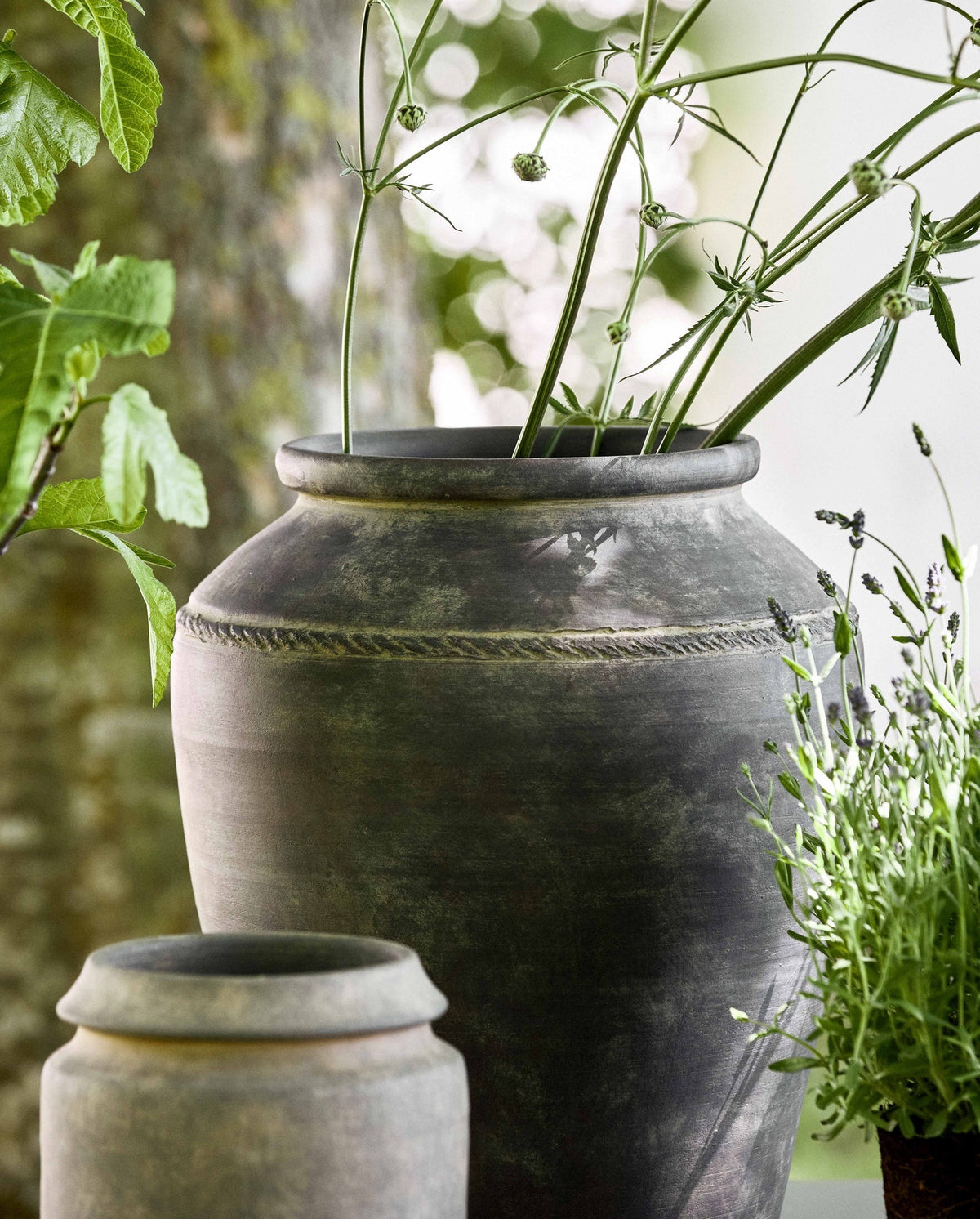 LERON rustik urtepotte/vase, L - grå