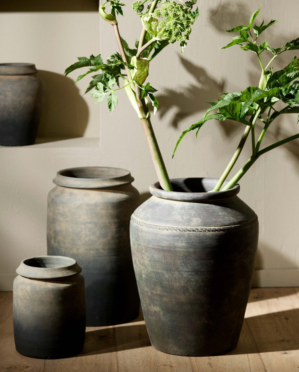 LERON rustik urtepotte/vase, L - grå