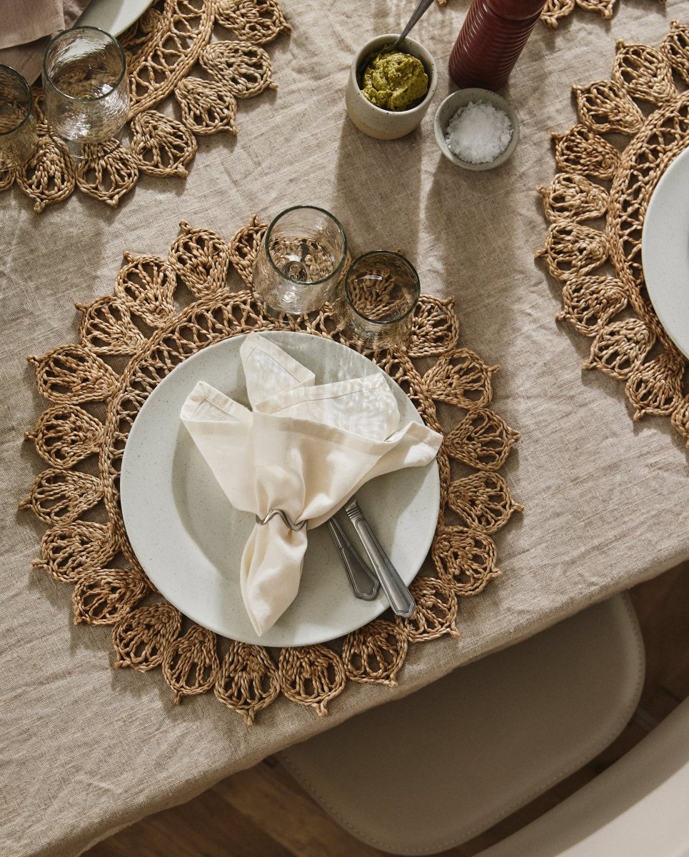 DOORY rund dækkeserviet i jute m/mønster - ø45 cm - natur - nordal.dk