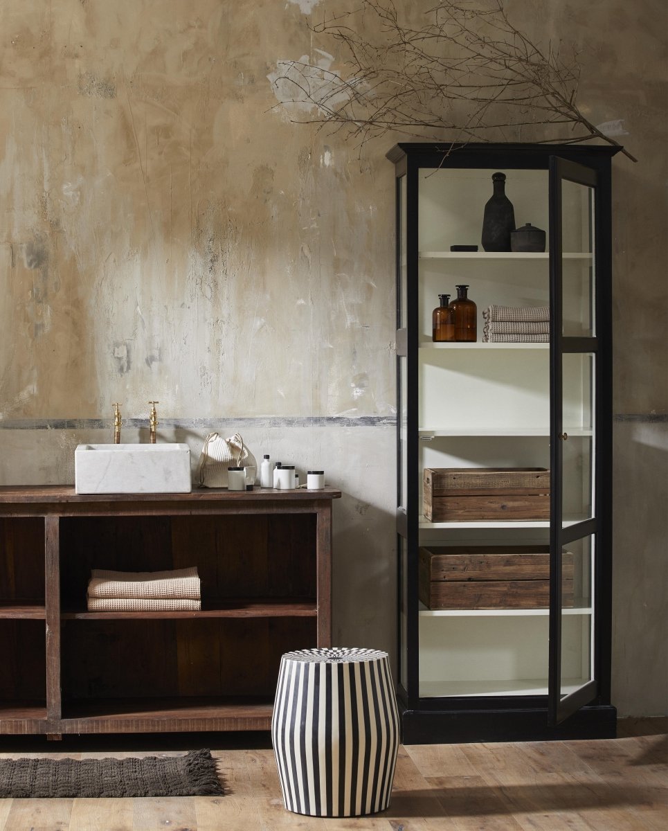 TAURA sidebord/skammel - sort/råhvid - nordal.dk