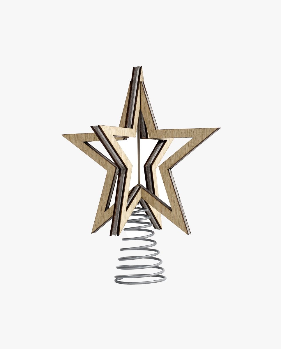 Topstjerne i træ til juletræ - h32 cm - natur/grå - nordal.dk