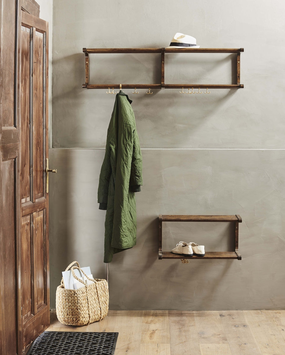 MAU træhylde med knager / skohylde - L120 cm - natur