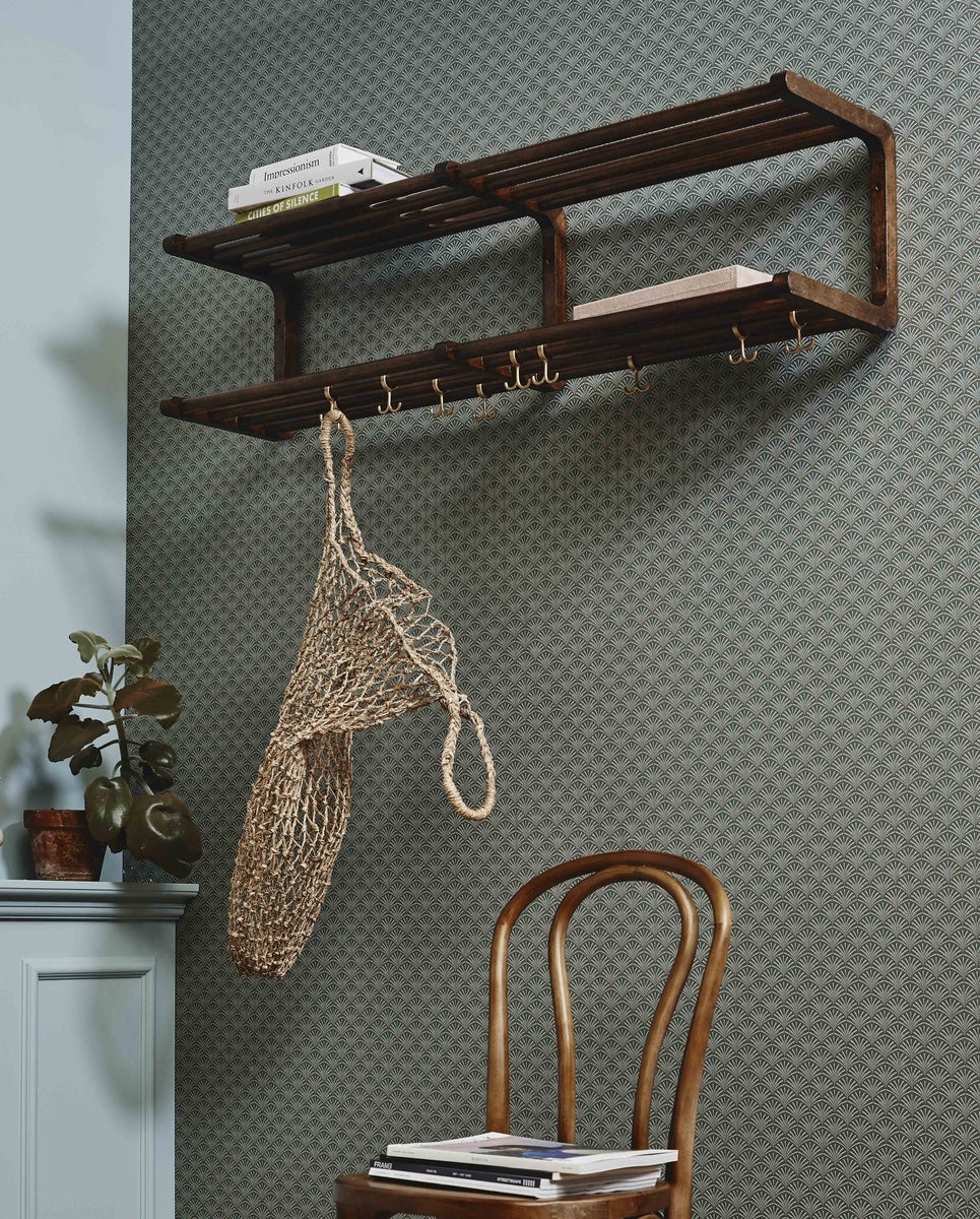 MAU træhylde med knager / skohylde - L120 cm - natur