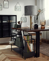 Skoreol i jern med glasbordplade - 59x85 cm - sort