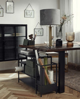 Skoreol i jern med glasbordplade - 59x85 cm - sort