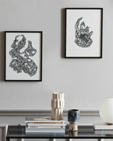 HAND illustration i blæk med ramme - 40x30 cm - sort/hvid