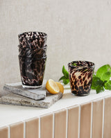 TEPIN drikkeglas med mønster - h10 cm - klar glas/brun