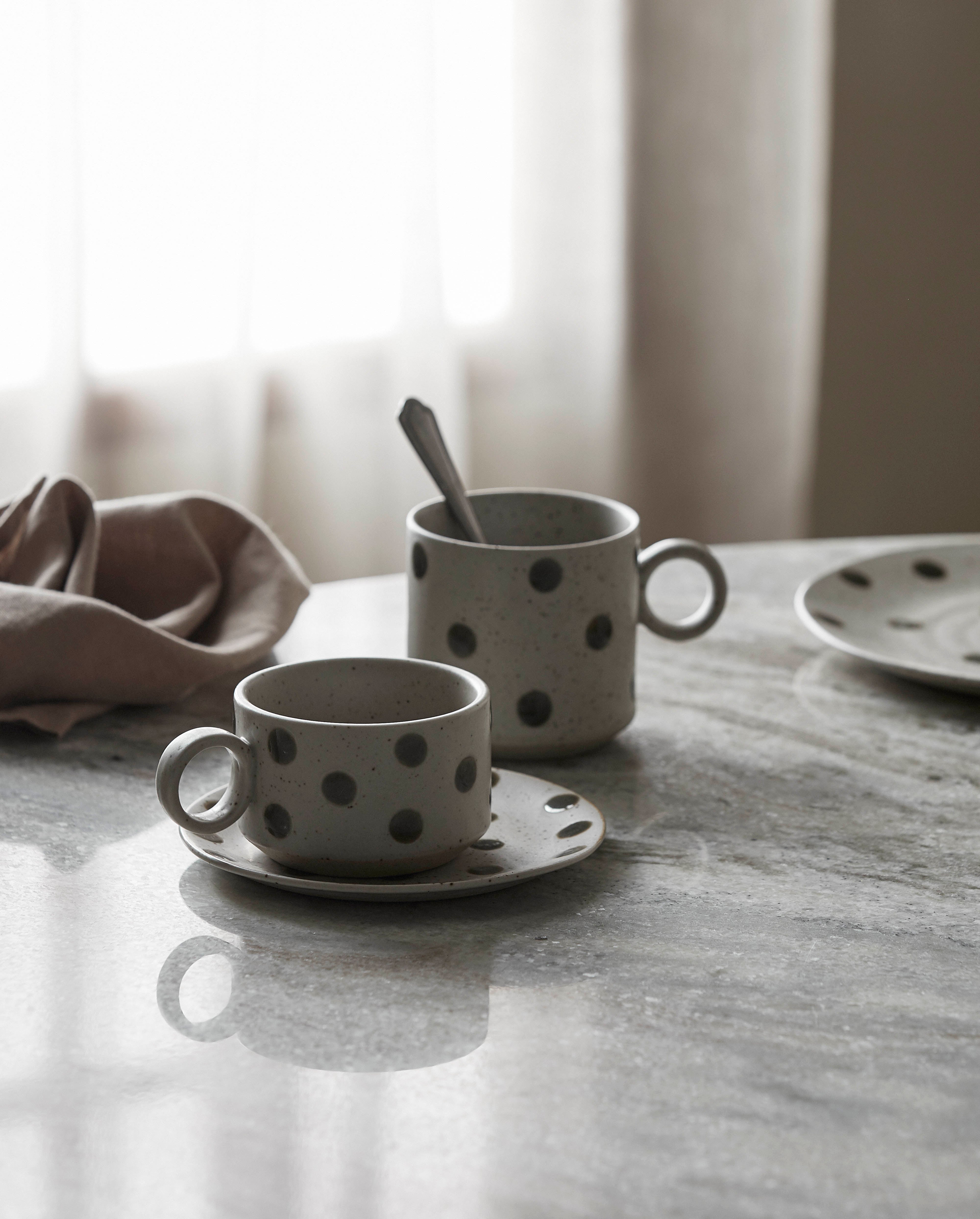 GRAINY tekop i keramik m/hank - h5,5 cm - sand/grøn