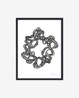 WREATH illustration i blæk med ramme - 40x30 cm - sort/hvid