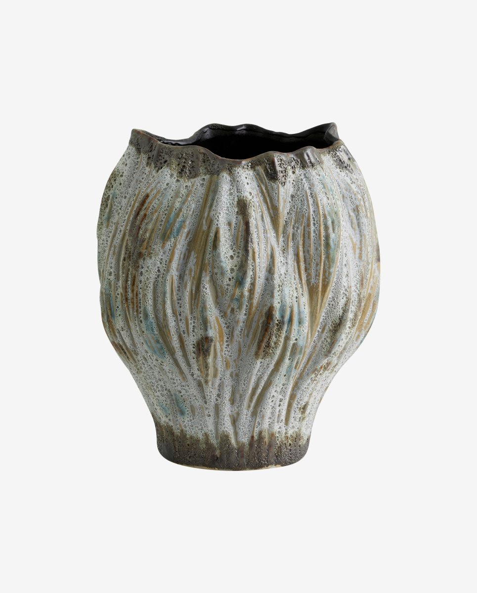 HENRY vase i keramik - brun/hvid/grøn | nordal.dk