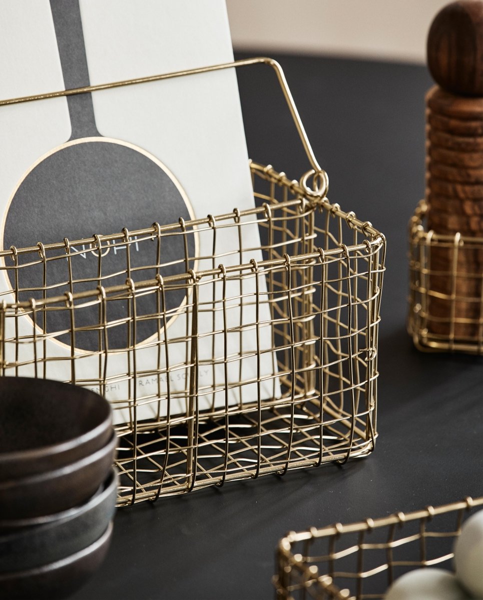 NAVITI opbevaringskurv m. håndtag, L - guld finish - nordal.dk