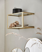 NERA hylde/sengebord i metal med glas - 36x20 cm - guld - nordal.dk
