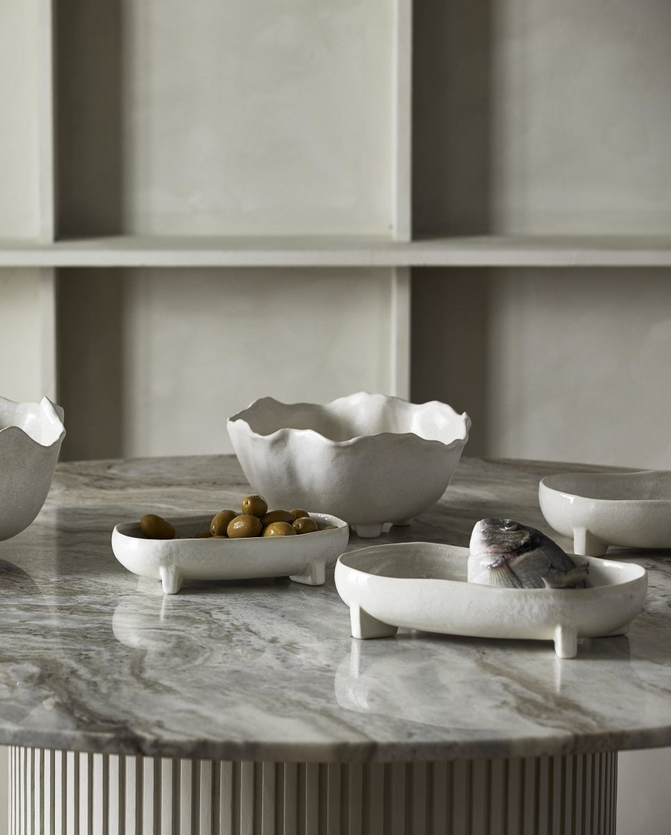 PEMBA fad i keramik - large - 28x17 cm - offwhite - nordal.dk