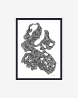 ROCAILLE illustration i blæk med ramme - 40x30 cm - sort/hvid - nordal.dk