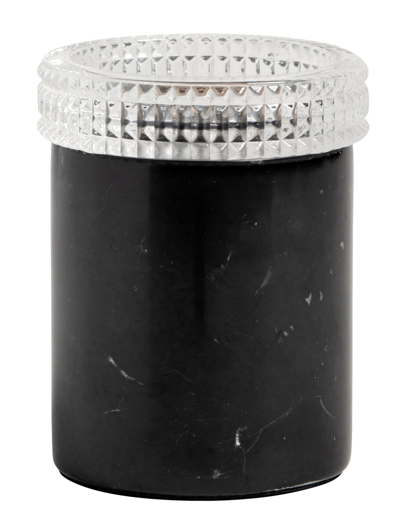Fyrfadsstage i marmor og glas - h11 cm - sort/hvid