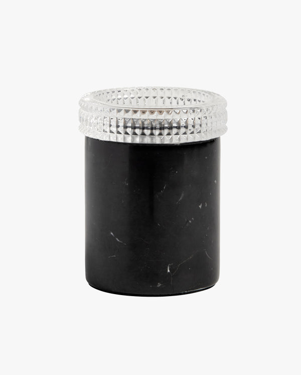 Fyrfadsstage i marmor og glas - h11 cm - sort/hvid