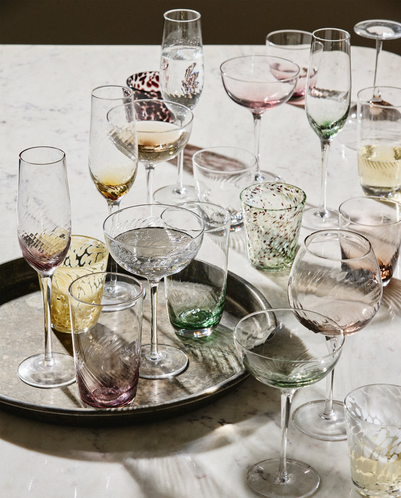 TEPIN drikkeglas med mønster - h10 cm - klar glas/hvid