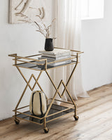 TROLLEY rullebord i jern - 44x76 cm - guld/sort glas