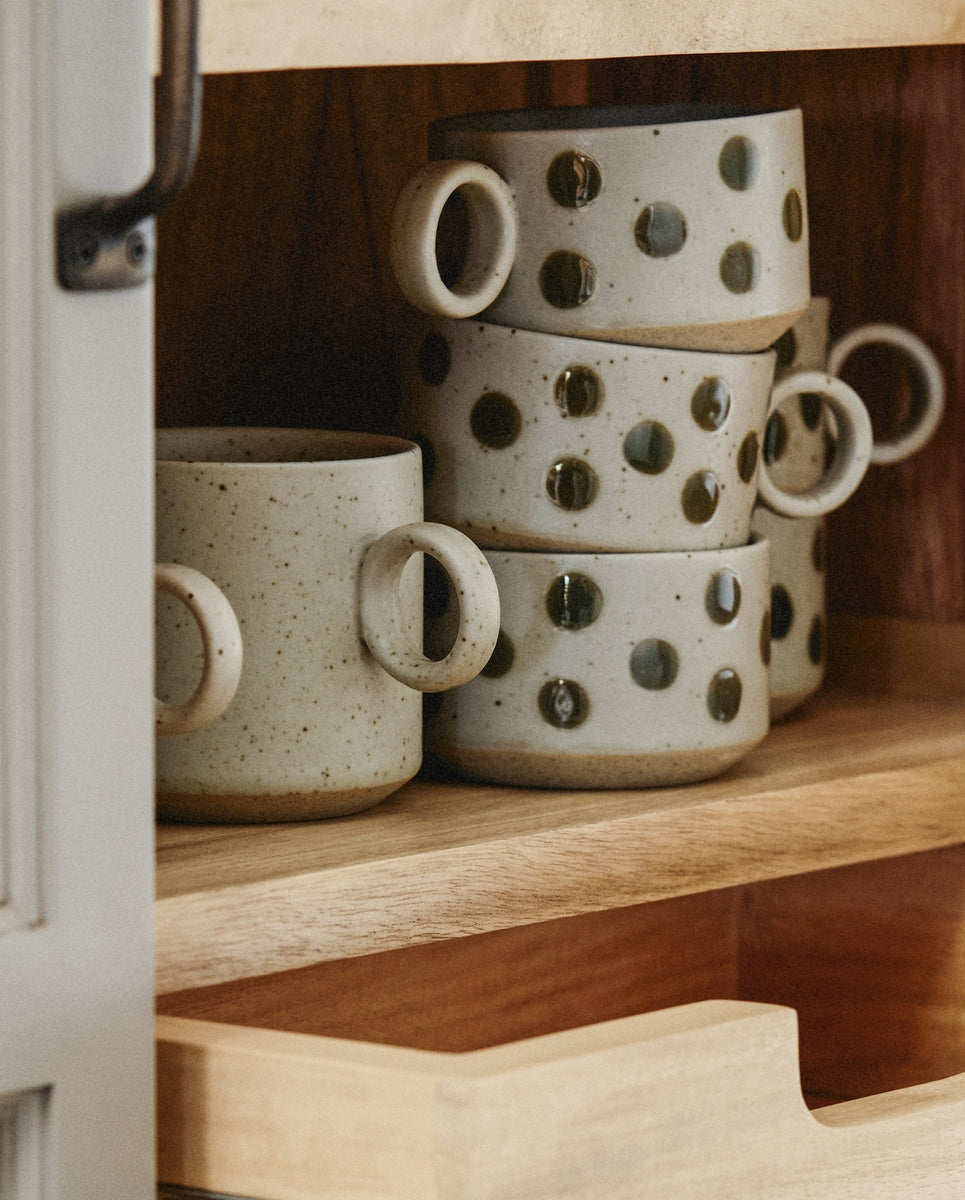 GRAINY tekop i keramik m/hank - h5,5 cm - sand/grøn