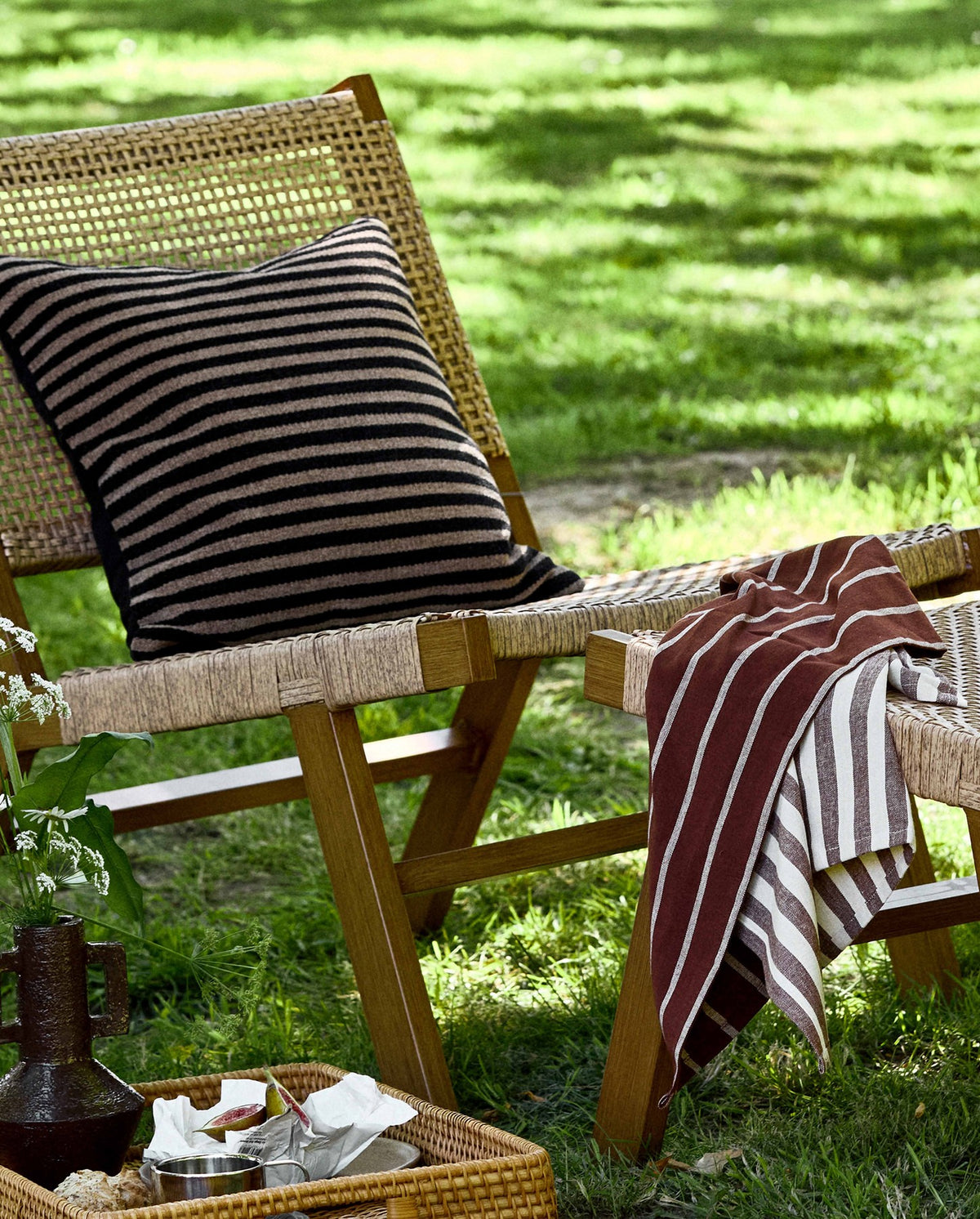 KINU viskestykke, stribet - bordeaux/beige