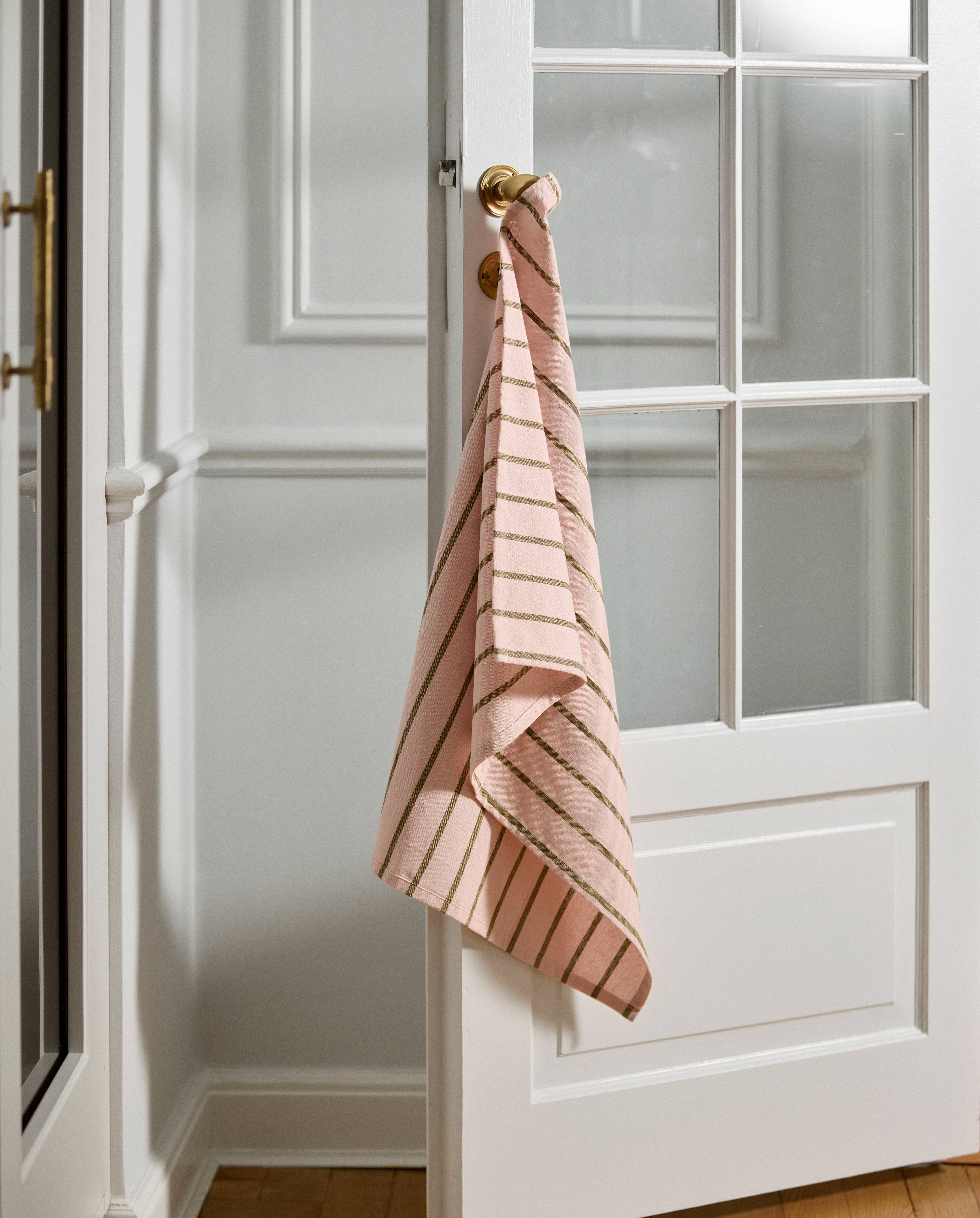 KINU viskestykke, stribet - grøn/lyserød