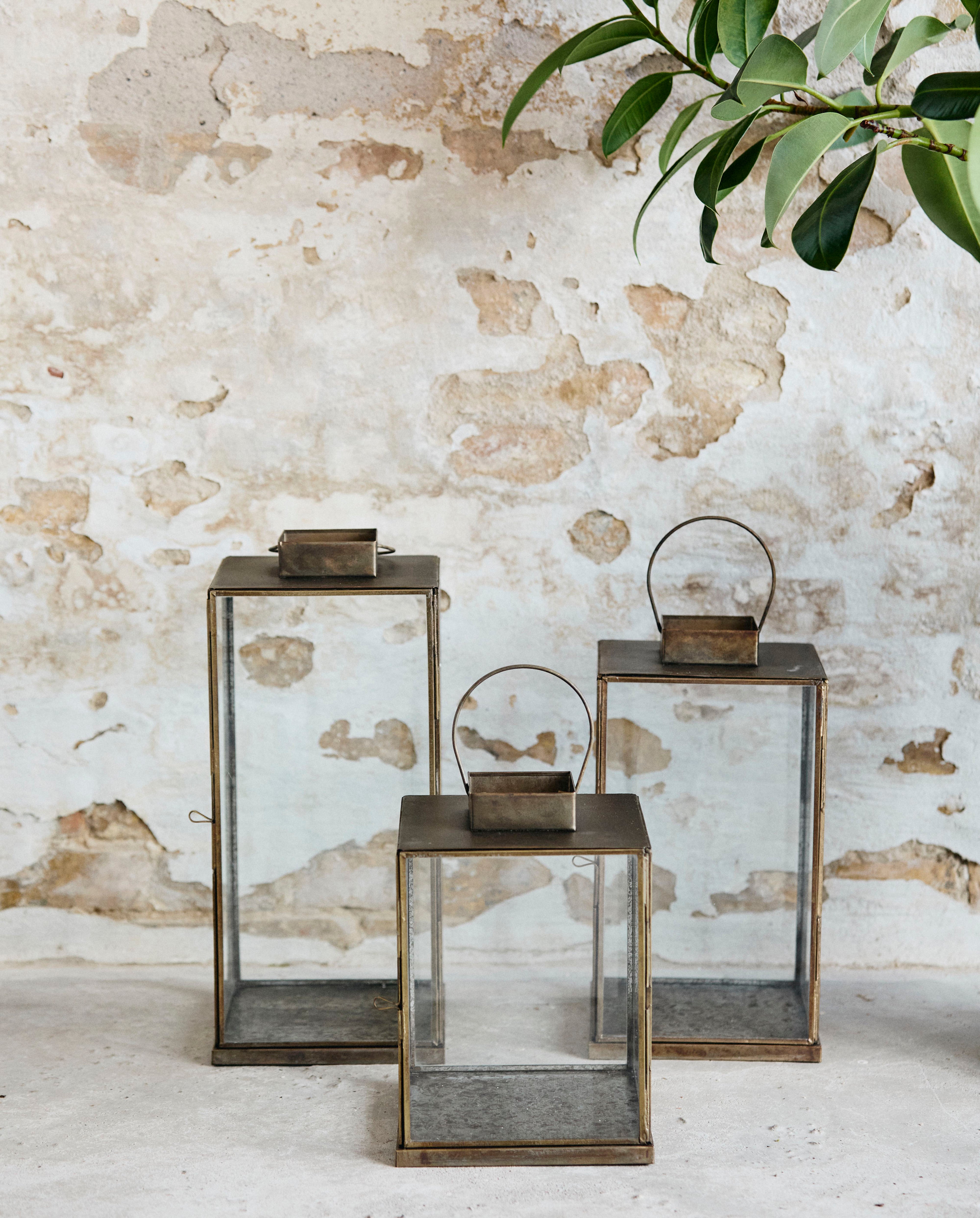 ANTIQUE lanterne i jern - h35 cm - guld finish