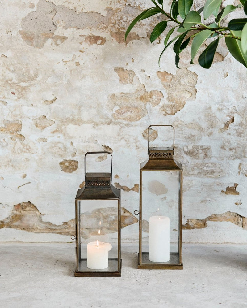 ANTIQUE lanterne i jern - h38 cm - guld finish - nordal.dk