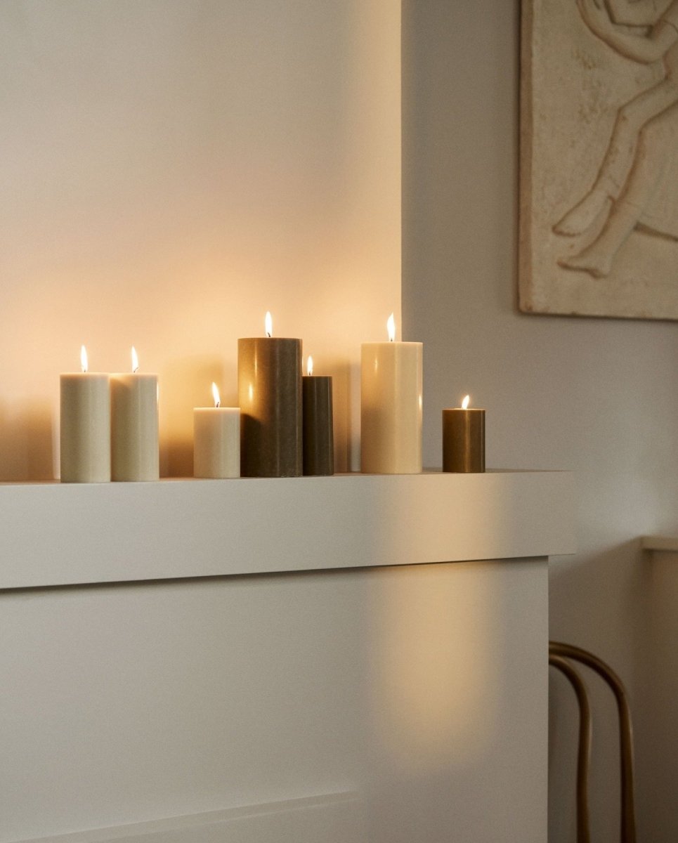 CANDLE, bloklys, 6,8x15cm, beige - nordal.dk