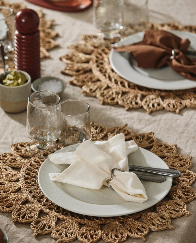 DOORY rund dækkeserviet i jute m/mønster - ø45 cm - natur - nordal.dk