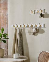 EDGY knagerække i træ med 8 messing knager - 90 cm - hvid - nordal.dk