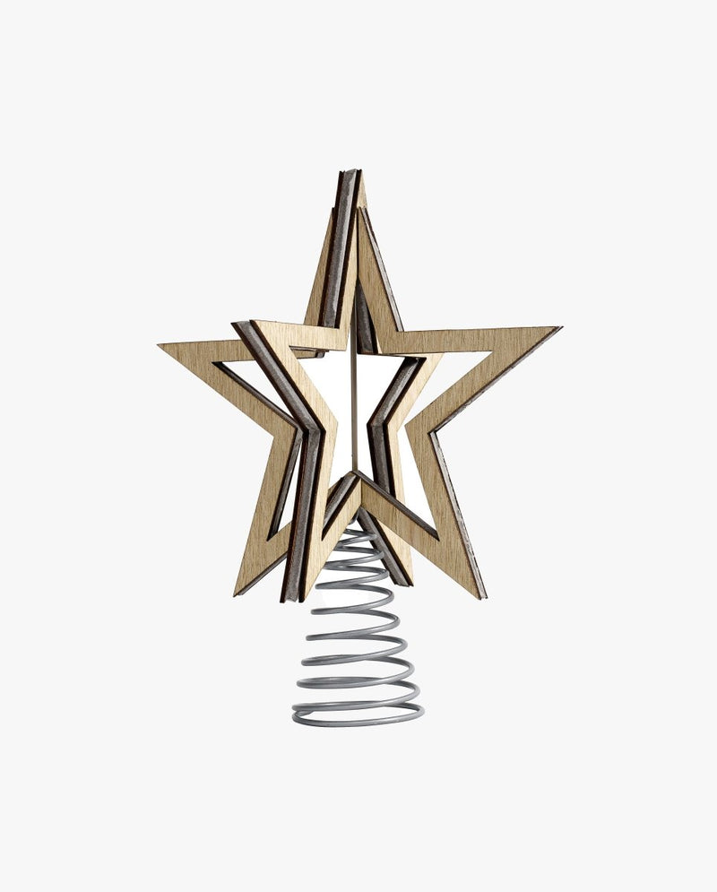 Topstjerne i træ til juletræ - h32 cm - natur/grå - nordal.dk