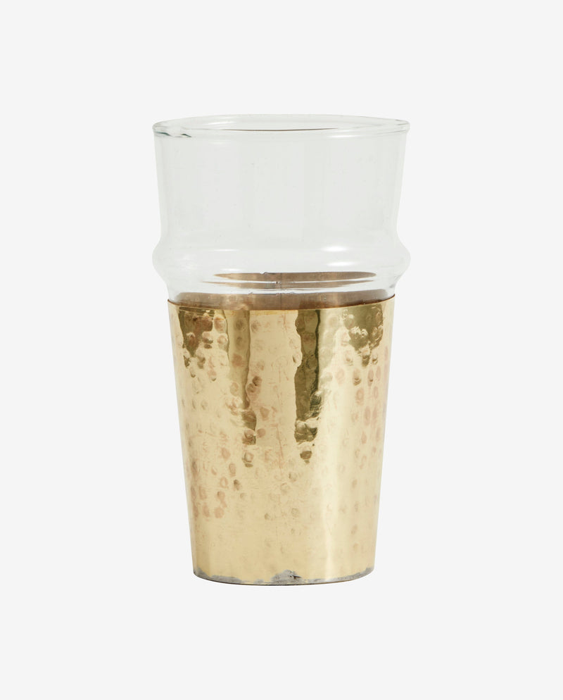 Teglas/drikkeglas med gylden metalholder - h14 cm