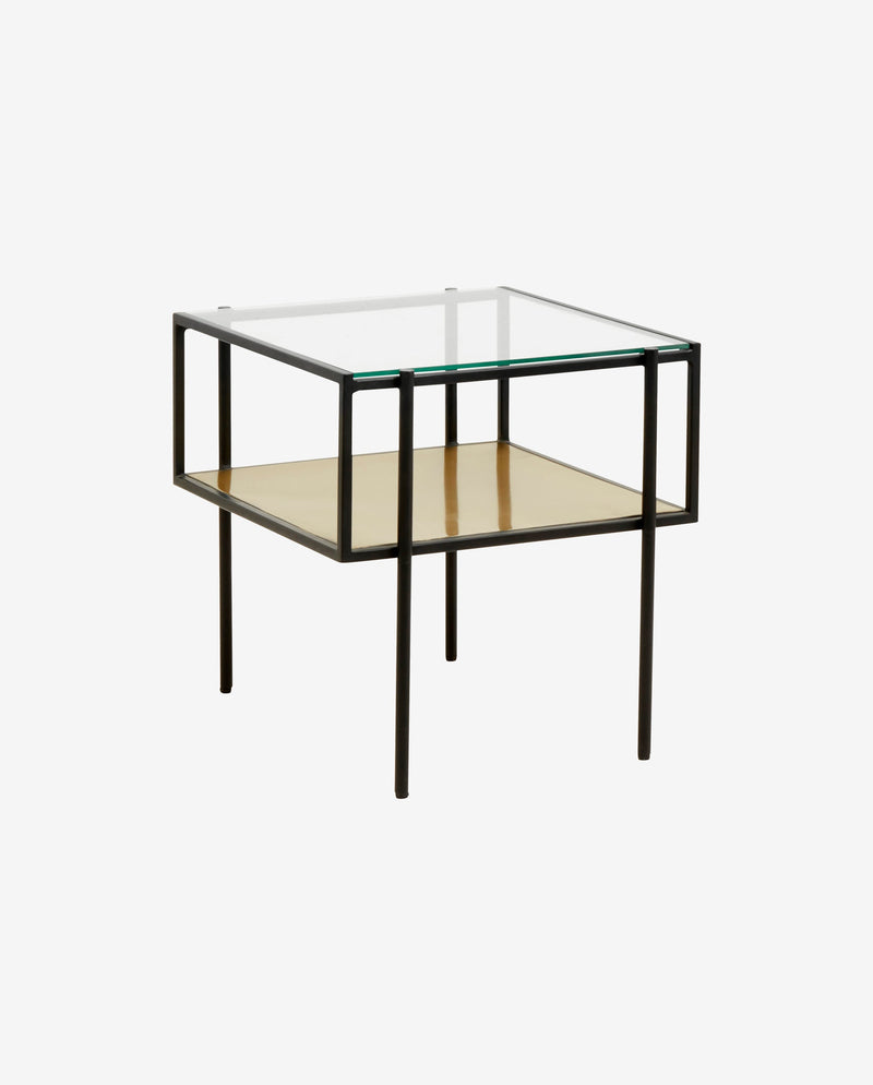 PARANA sofabord med klar glas - 45x45 cm - sort/gylden