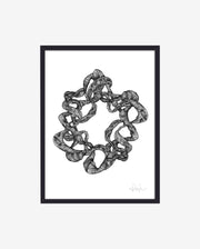 WREATH illustration i blæk med ramme - 40x30 cm - sort/hvid