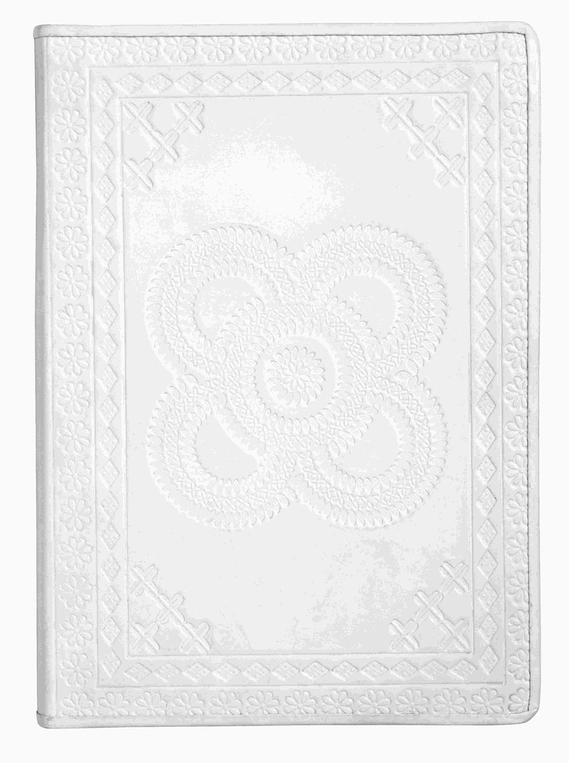 Notesbog / gæstebog i læder m/mønster - 21x30 cm - hvid