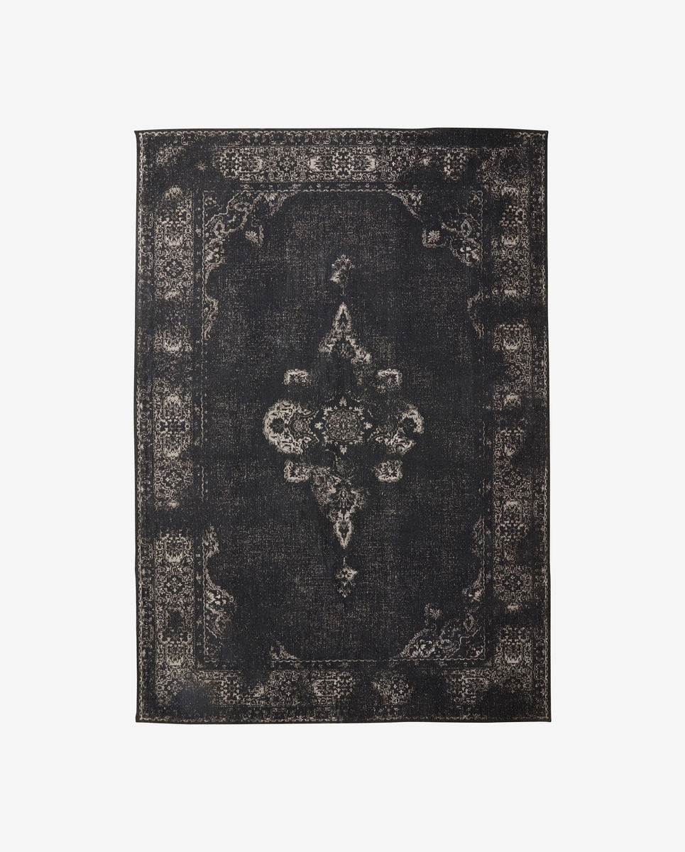 GRAND vævet bomuldstæppe, 200x290 - mørk grå/sort