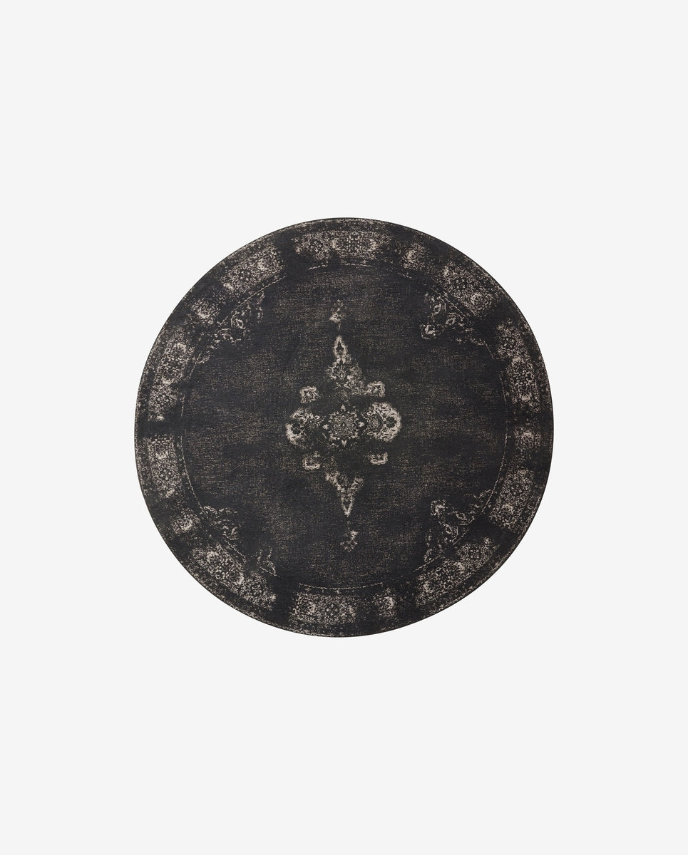 GRAND rundt vævet bomuldstæppe, Ø240 - mørk grå/sort