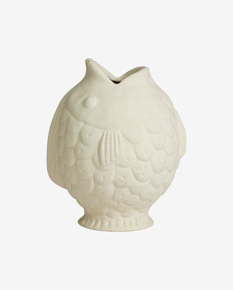 DUCIE fish vase i stentøj - H19,5 cm - off white