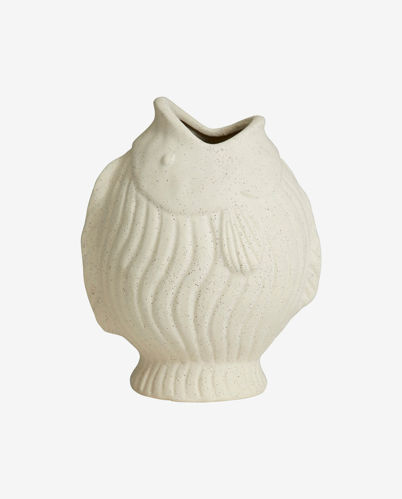 DUCIE fish vase i stentøj - H25 cm - off white