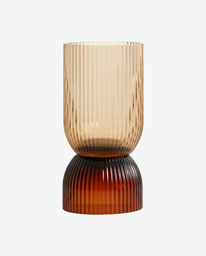 RIVA lysestage/vase i glas med riller - h18 cm - brun