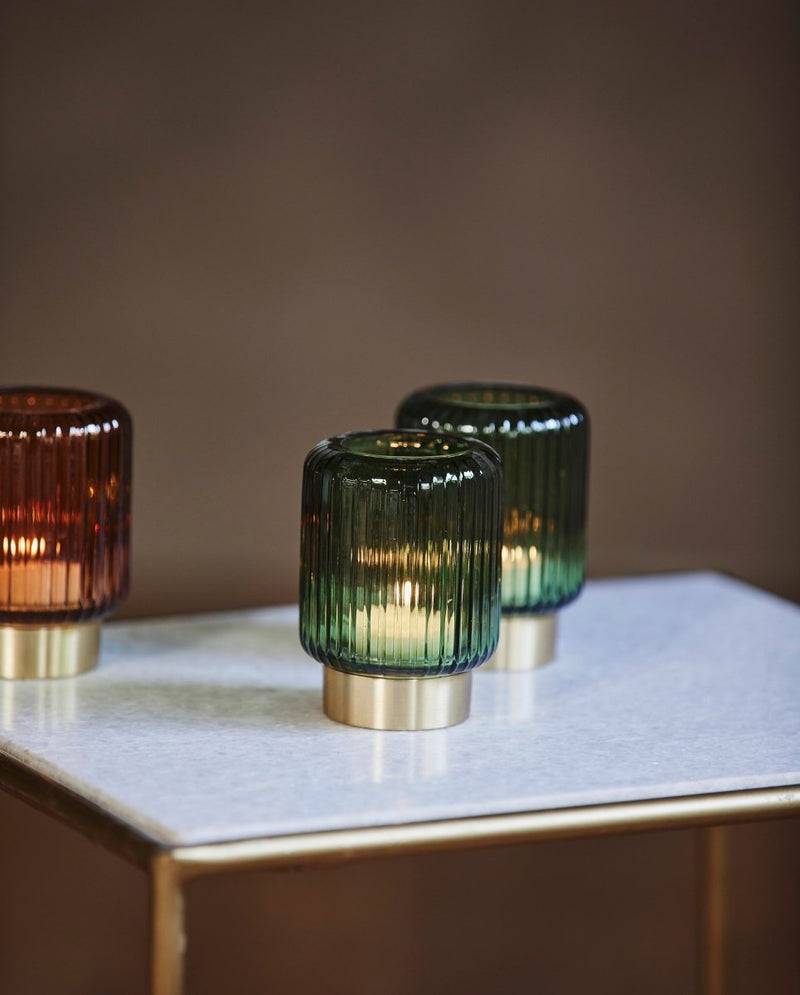 ELLA fyrfadsstage i glas - h11 cm - grøn - nordal.dk