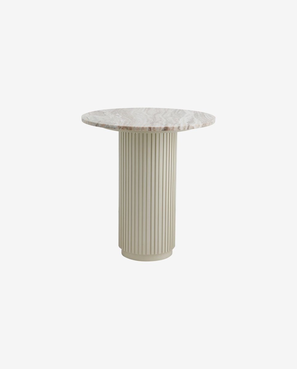ERIE cafebord i træ og marmor - råhvid, brun, beige - nordal.dk