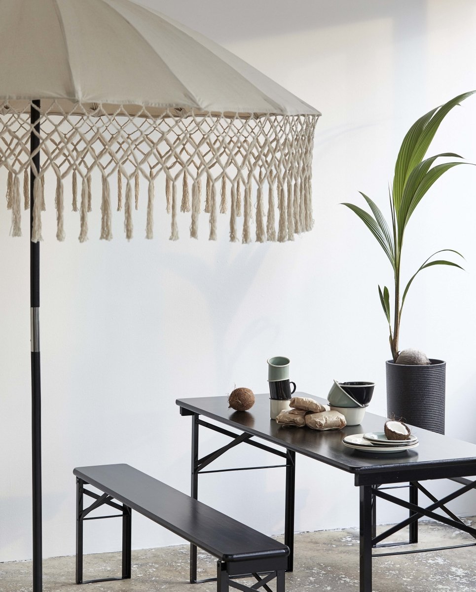 Havesæt med bord og bænke - 220x60 - sort - nordal.dk