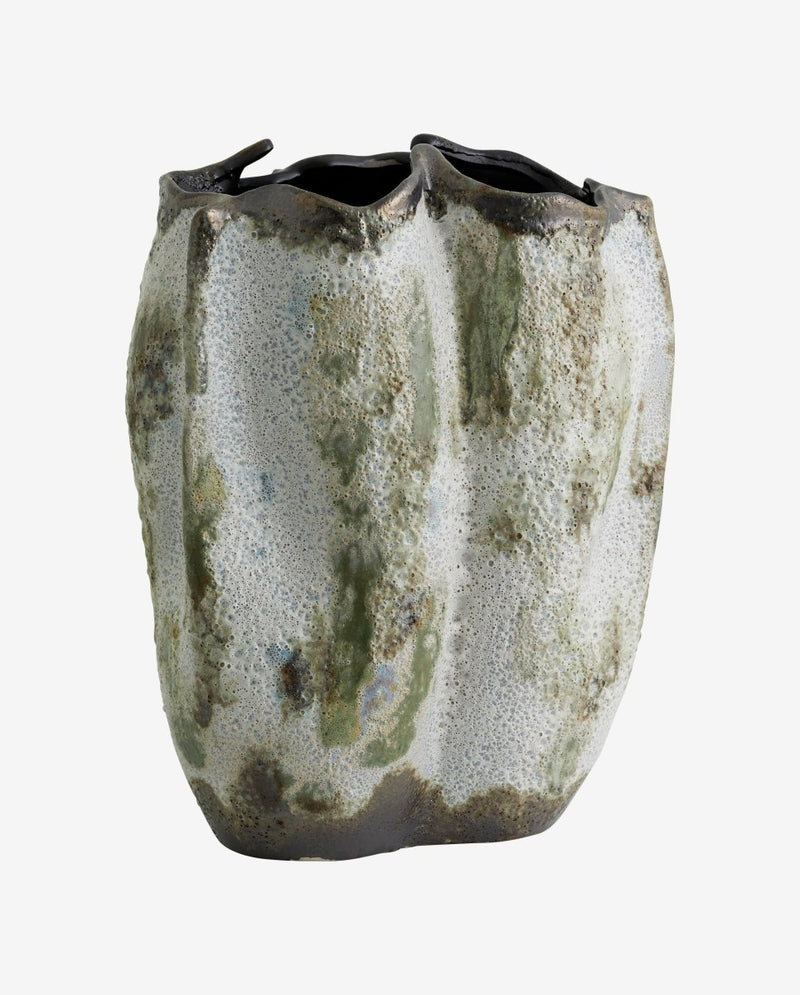 HENRY vase i keramik h35 cm - brun/hvid/grøn - nordal.dk
