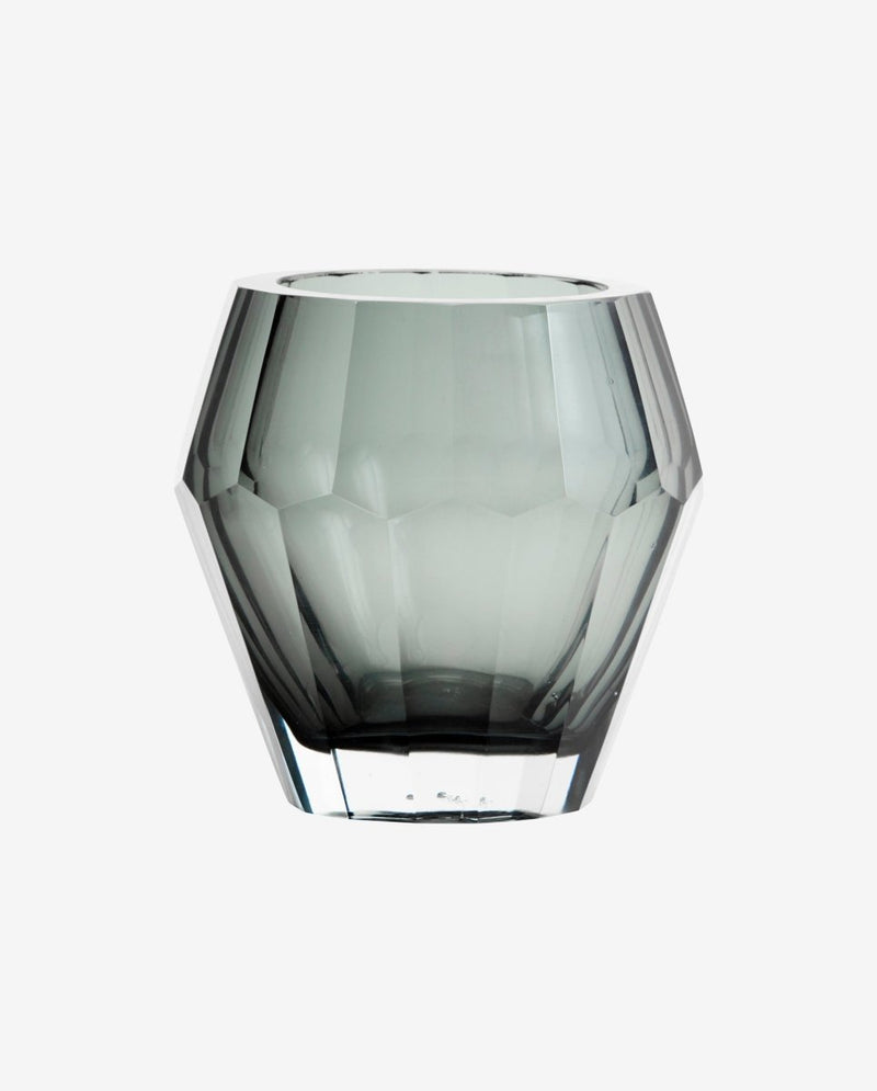 LION lysestage / vase i glas - h13 cm - røgfarvet - nordal.dk